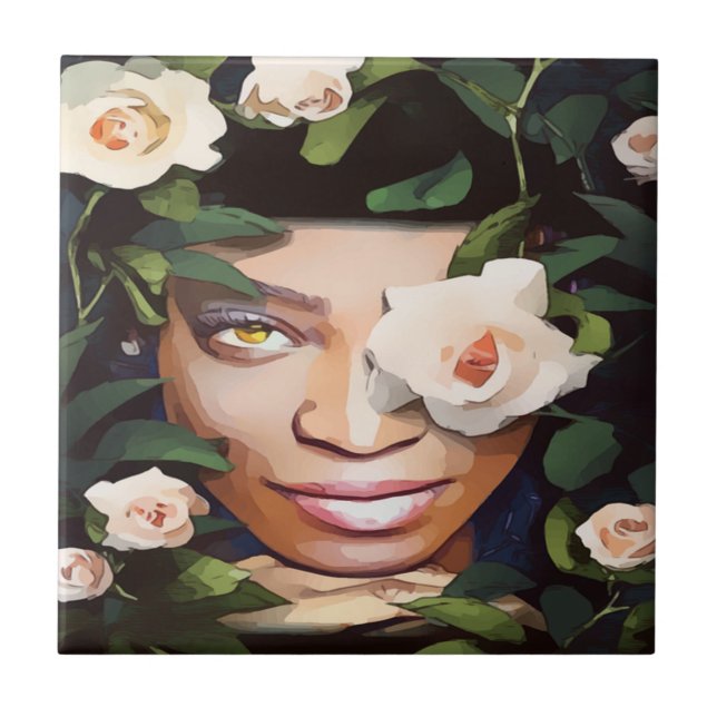 Baldosa cerámica de arte para mujeres negras (Frente)