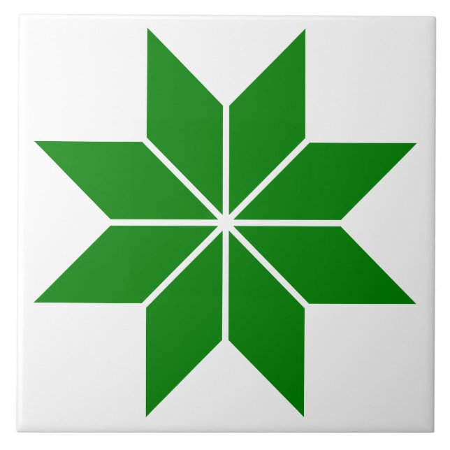 Baldosa cerámica de estrella geométrica verde (Frente)