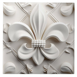 Baldosa Cerámica De Flor Blanca De Lis