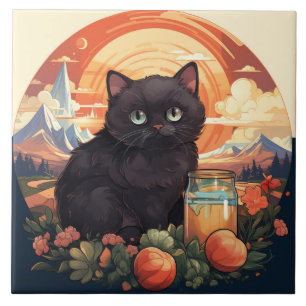 Baldosa cerámica de gato negro