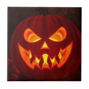 Baldosa Cerámica de Jack-O-Lantern Brillante de Ha