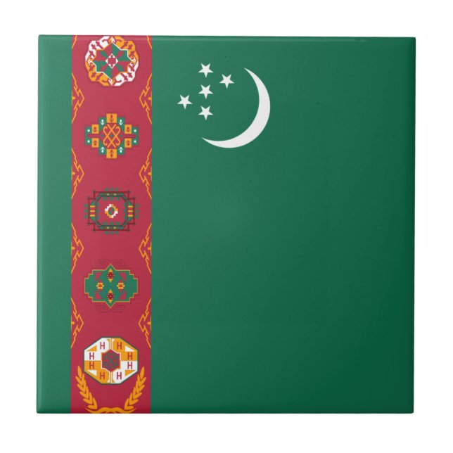 Baldosa cerámica de la bandera de Turkmenistán (Frente)