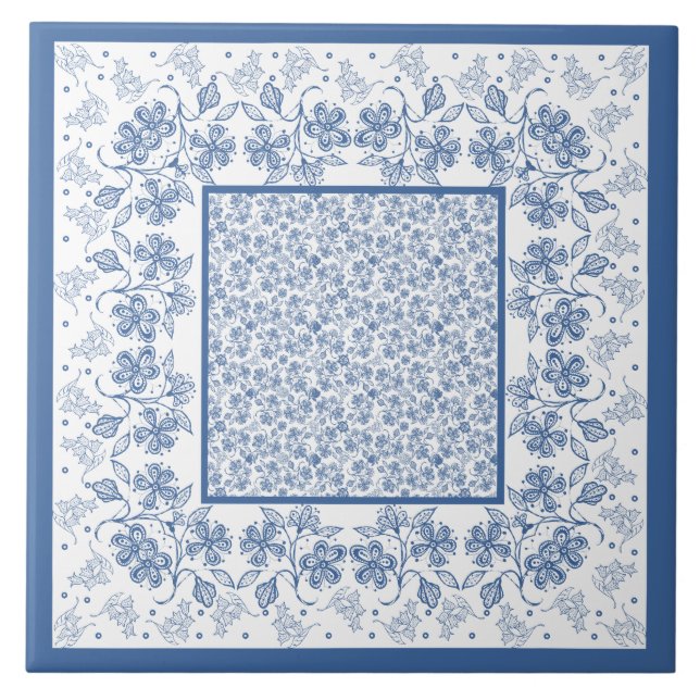 Baldosa cerámica de la frontera floral de encargo (Frente)