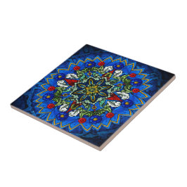 Baldosa cerámica de la mandala azul de la ventana