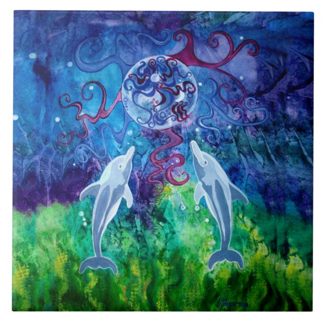 Baldosa cerámica de la mirada del delfín (Frente)