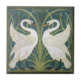 Baldosa cerámica de los cisnes de Nouveau del