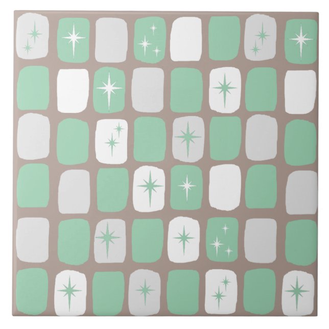 Baldosa cerámica de Starbursts del jade retro (Frente)