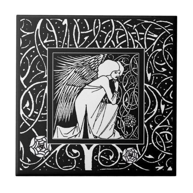 Baldosa cerámica del ángel de Beardsley del (Frente)