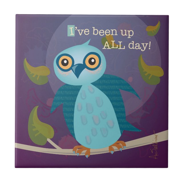 Baldosa cerámica del búho con los ojos abiertos (Frente)