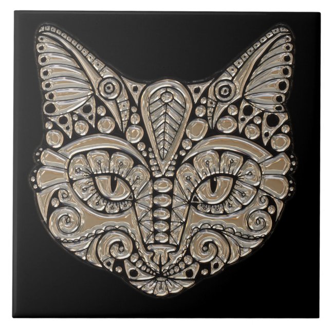 Baldosa cerámica del emblema de la joya del gato (Frente)