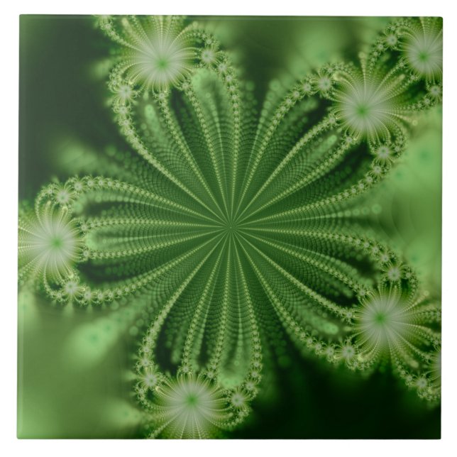 Baldosa cerámica del fractal verde de la flor (Frente)