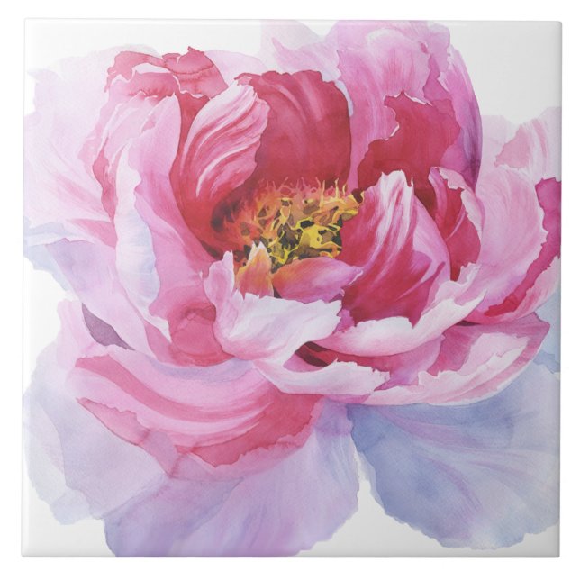 Baldosa cerámica del Peony rosado de la acuarela (Frente)