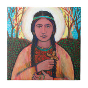 Baldosa cerámica del St Kateri Tekakwitha (4,25" 