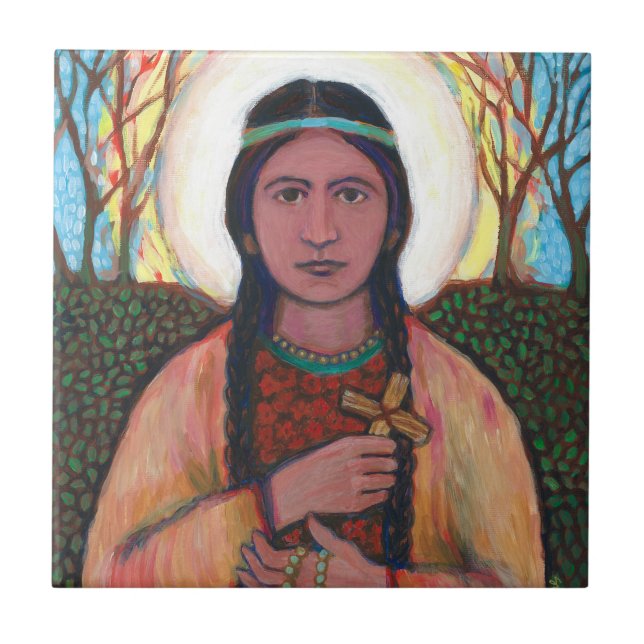 Baldosa cerámica del St Kateri Tekakwitha (4,25" x (Frente)