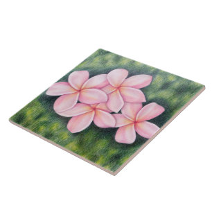 Baldosa cerámica floral del Plumeria rosado