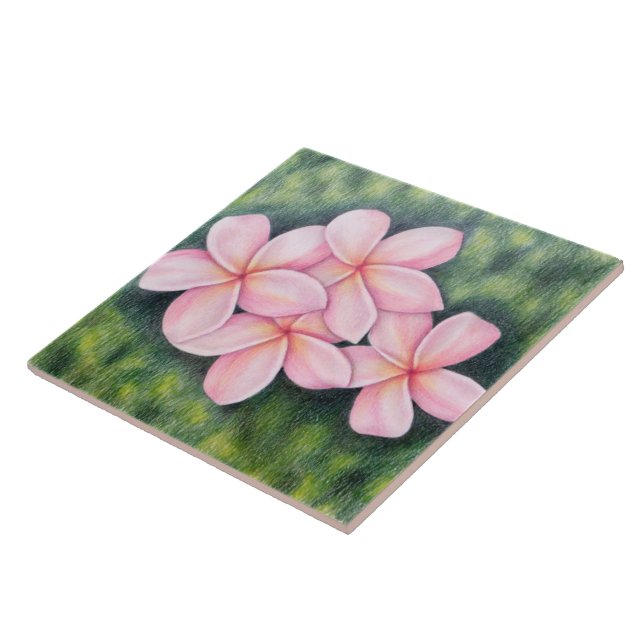 Baldosa cerámica floral del Plumeria rosado (Lado)