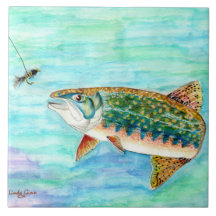 Baldosa cerámica grande de la trucha de arroyo