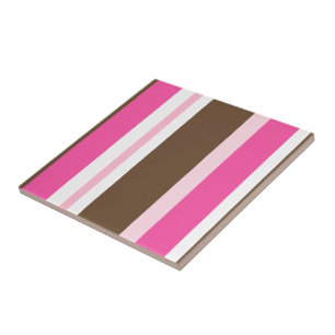 Baldosa Cerámica Raya Chic Marrón y Raya Rosa