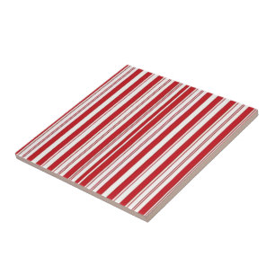 Baldosa Cerámica Raya Roja y Blanca Raya