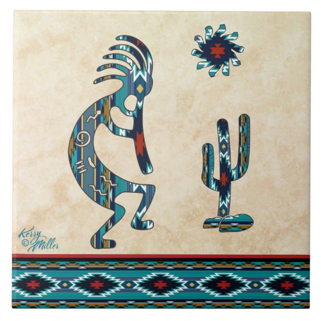 Baldosa cerámica Turquoise Kokopelli (Frente)