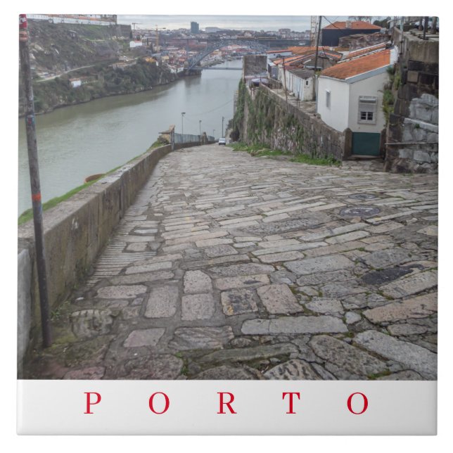 Baldosa cerámica vista del río Porto Douro (Frente)