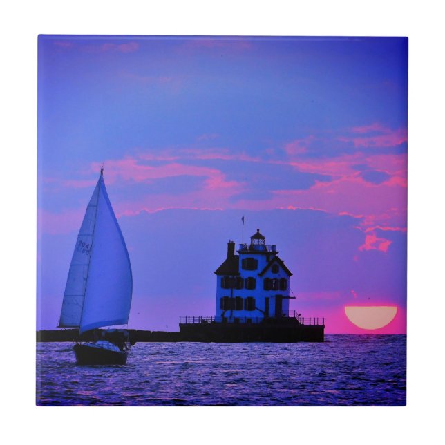 Baldosa de cerámica de vela al atardecer (Frente)