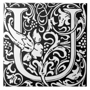 Baldosa de letra U de monograma de alfabeto floral