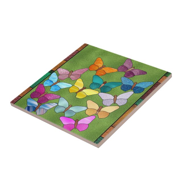 Baldosa de mariposa de vidrio pintado de imitación (Lado)
