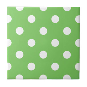 Baldosa de patrón de puntos de polka verde y blanc