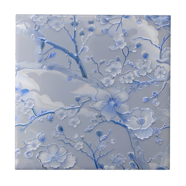 Baldosa de patrón floral azul de Cloisonne (Frente)