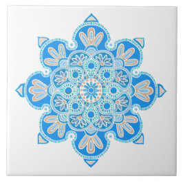 Baldosa decorativa cerámica con Medallón azul clar