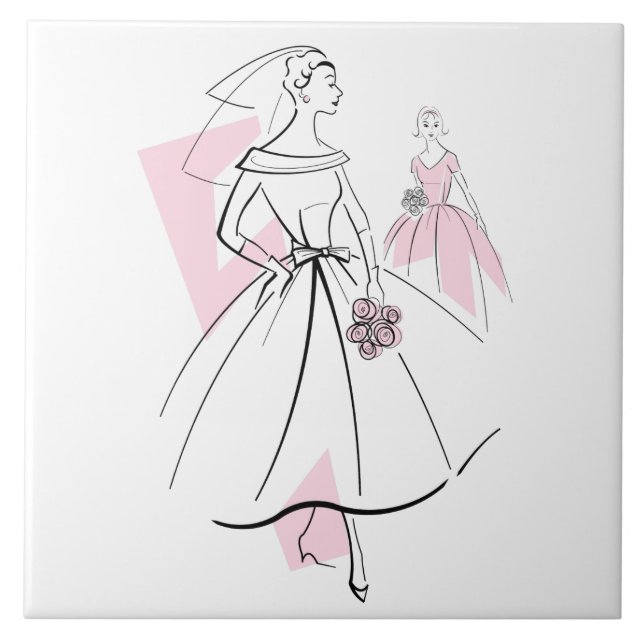 Baldosa del grupo rosa de la novia de moda (Frente)
