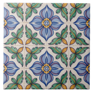 Baldosa floral de celosía colorida portuguesa Azul