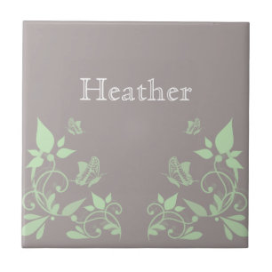 Baldosa floral de mariposa verde