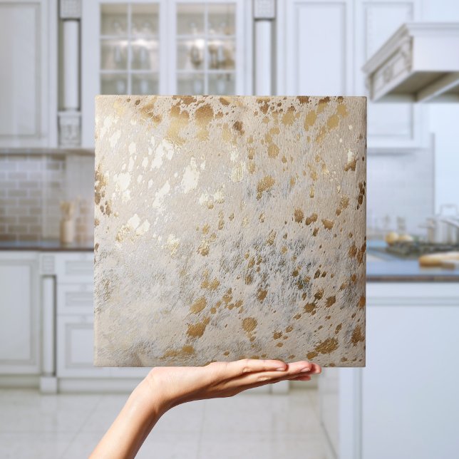 Baldosa purpurina metálica piel de vaca de imitaci (Luxury Elegant Gold faux cowhide metallic tile)