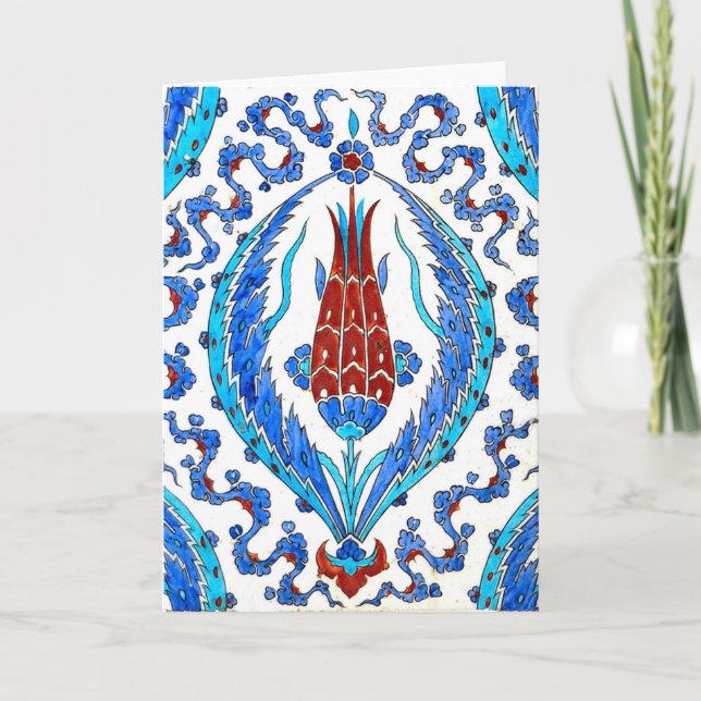 Baldosa turca con tarjeta de saludo de tulipán roj (Anverso)