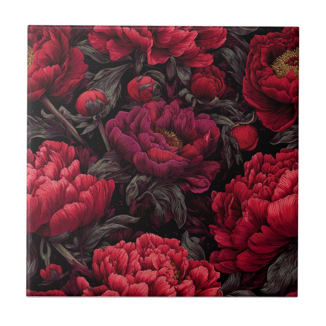 Baldosas Audaces Art Deco Peonies Para Una Entrada (Frente)