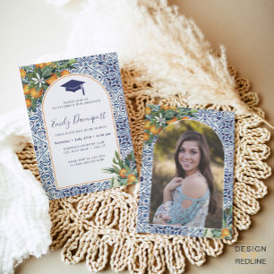 Baldosas azules Graduación Invitación Foto en la p