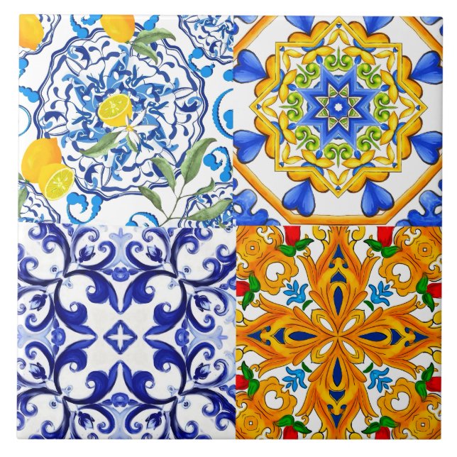 Baldosas azules, sicilianas, mayólicas, arte de mo (Frente)