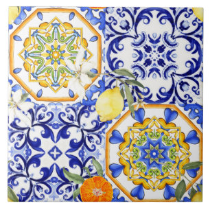 Baldosas azules, sicilianas, mayólicas, arte de mo
