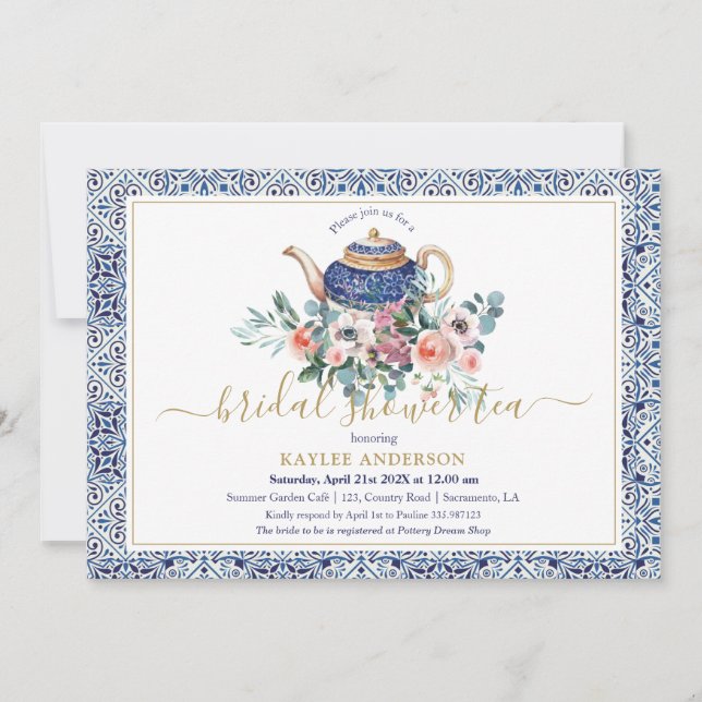 Baldosas azules Tarjeta de invitación para el té B (Anverso)
