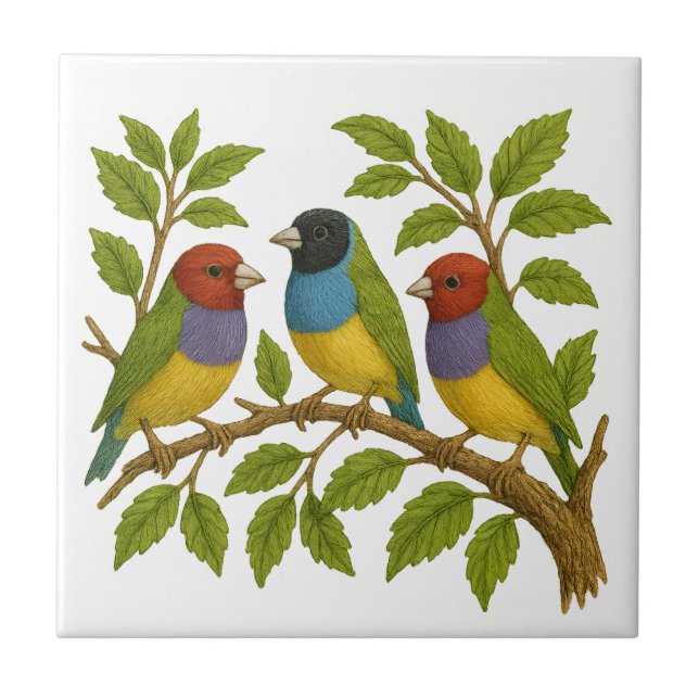 Baldosas Cerámicas Bordado de Aves Tropicales (Frente)