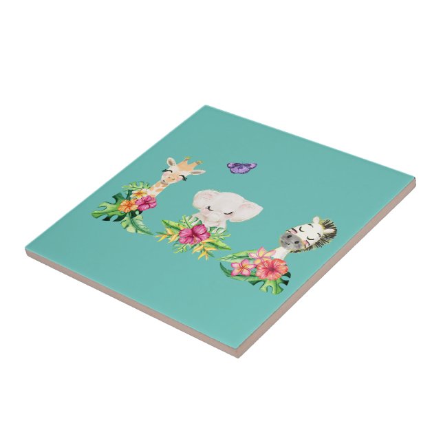 Baldosas Cerámicas de Bebés de Zoológico con Flore (Lado)
