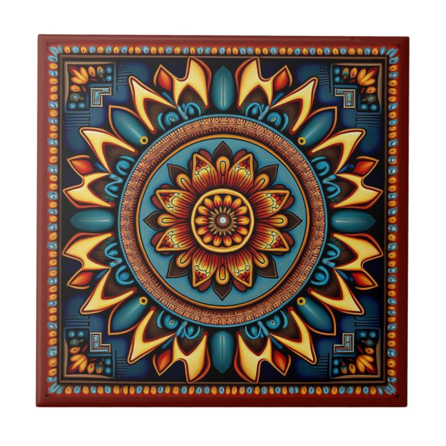 Baldosas cerámicas de estilo Huichol mexicano 1/12 (Frente)