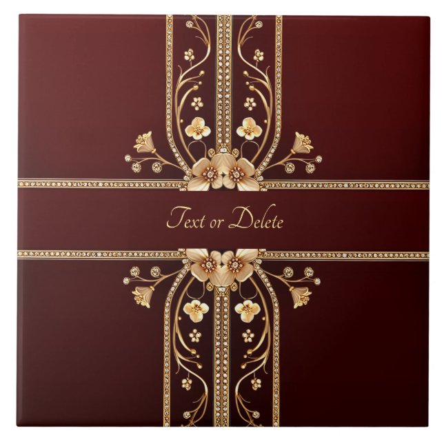 Baldosas cerámicas de flores doradas de Borgoña (Frente)