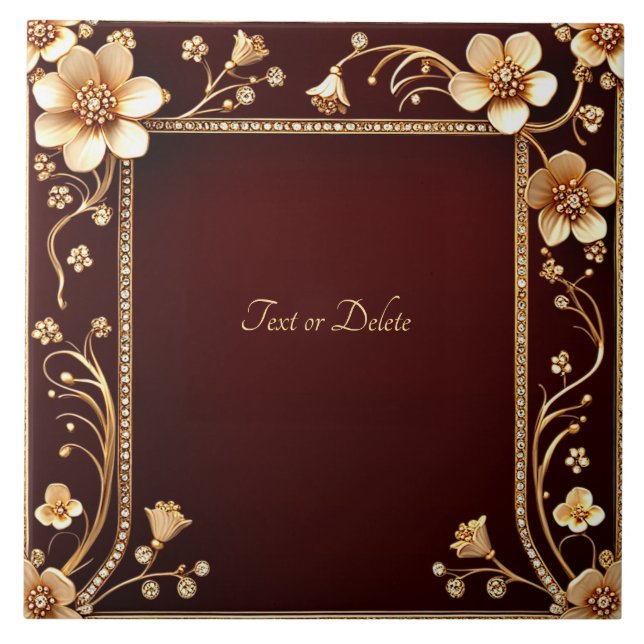 Baldosas cerámicas de flores doradas de Borgoña (Frente)