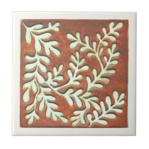 Baldosas cerámicas decorativas, roya y hojas blanc