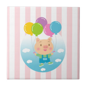 Baldosas Cerámicas Globos de Cerdo de Raya Rosa y