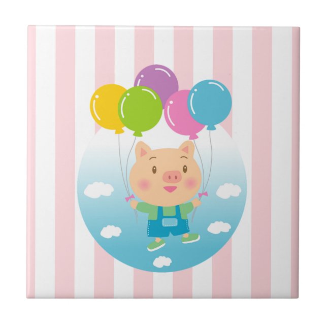 Baldosas Cerámicas Globos de Cerdo de Raya Rosa y  (Frente)