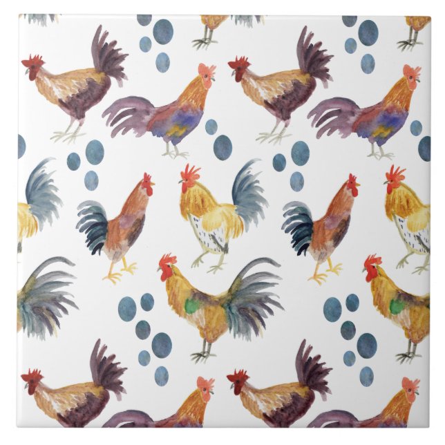 Baldosas coloreadas de pollos y huevos (Frente)